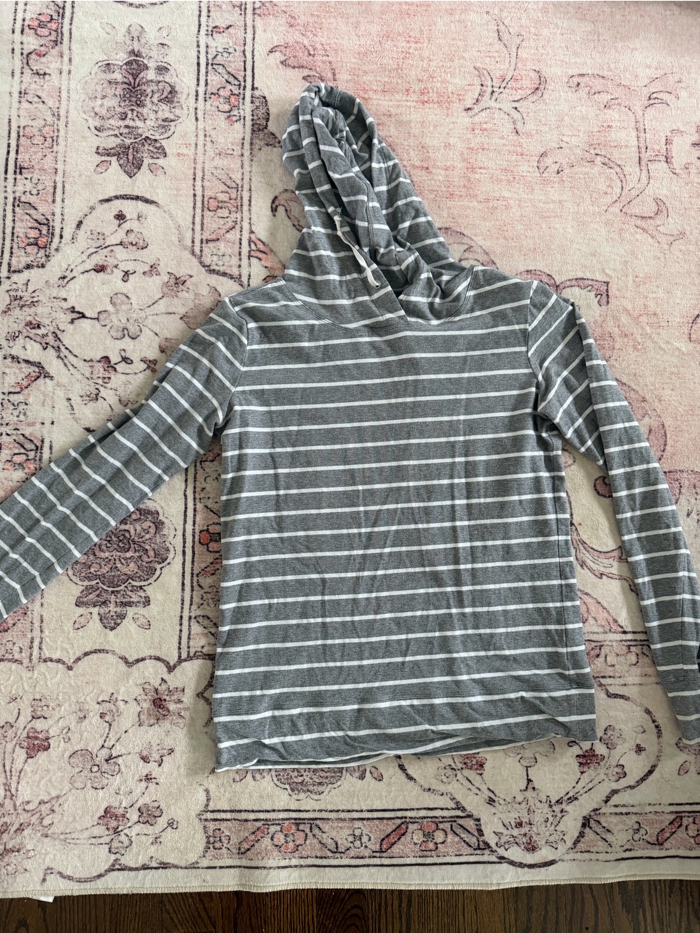 Coolibar Gray and White Striped Long-Sleeve Hooded Top